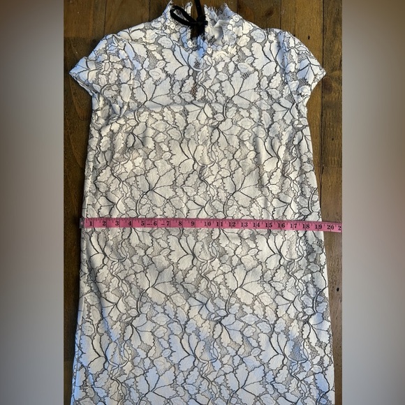 H&M Sheer Sheath Lace Dresses Cream with black detailing back ribbon tie Lined - Picture 6 of 17